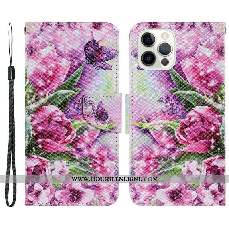 Housse iPhone 13 Pro Papillons et Tulipes