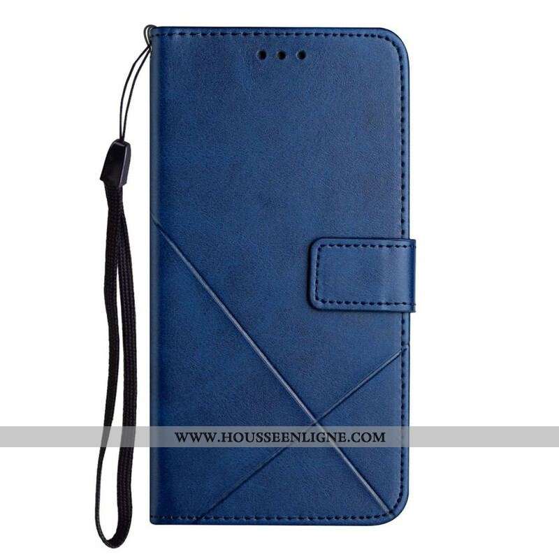 Housse iPhone 13 Pro Style Cuir Géométrique à Lanière