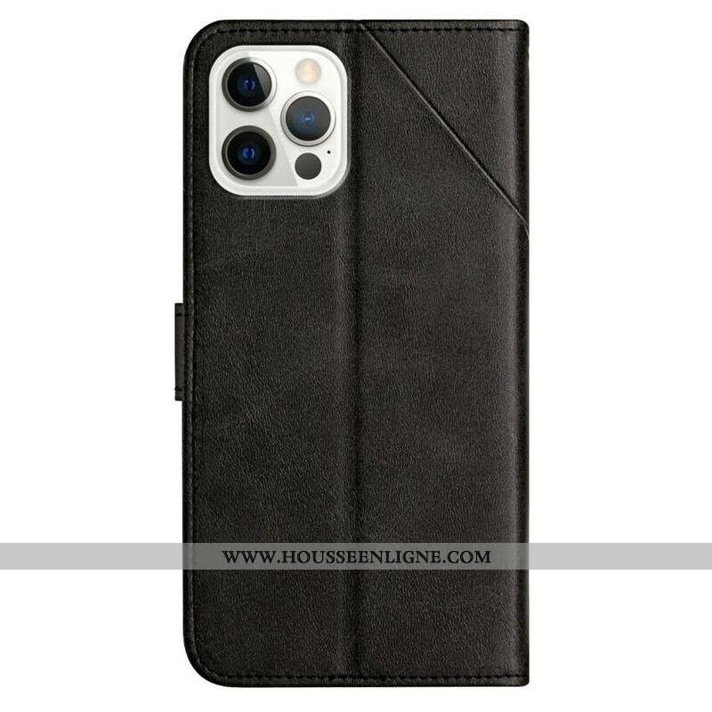 Housse iPhone 13 Pro Style Cuir Géométrique à Lanière