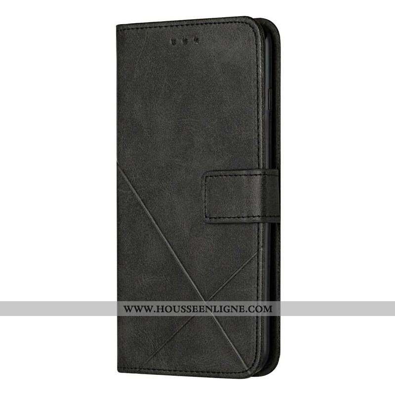 Housse iPhone 13 Pro Style Cuir Géométrique à Lanière
