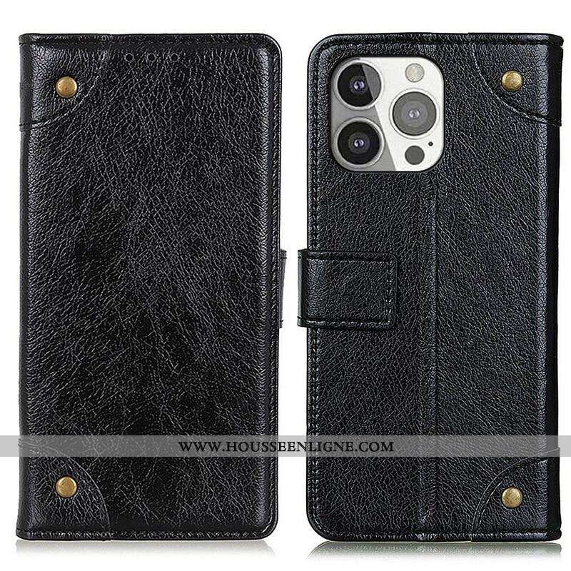 Housse iPhone 13 Pro Style Cuir Nappa Rivets Vintage
