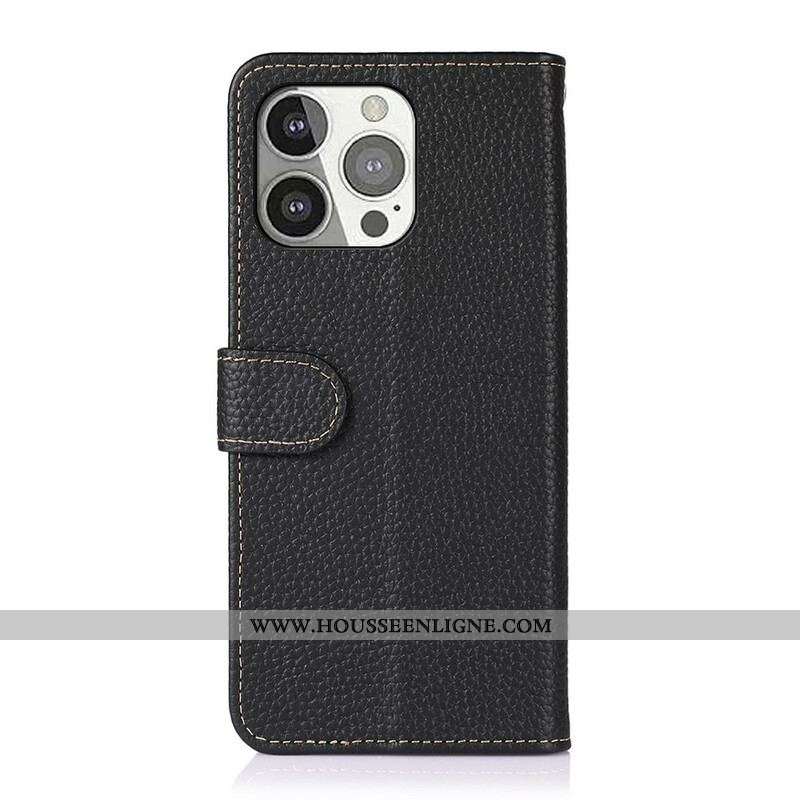 Housse iPhone 13 Pro Véritable Cuir Litchi KHAZNEH