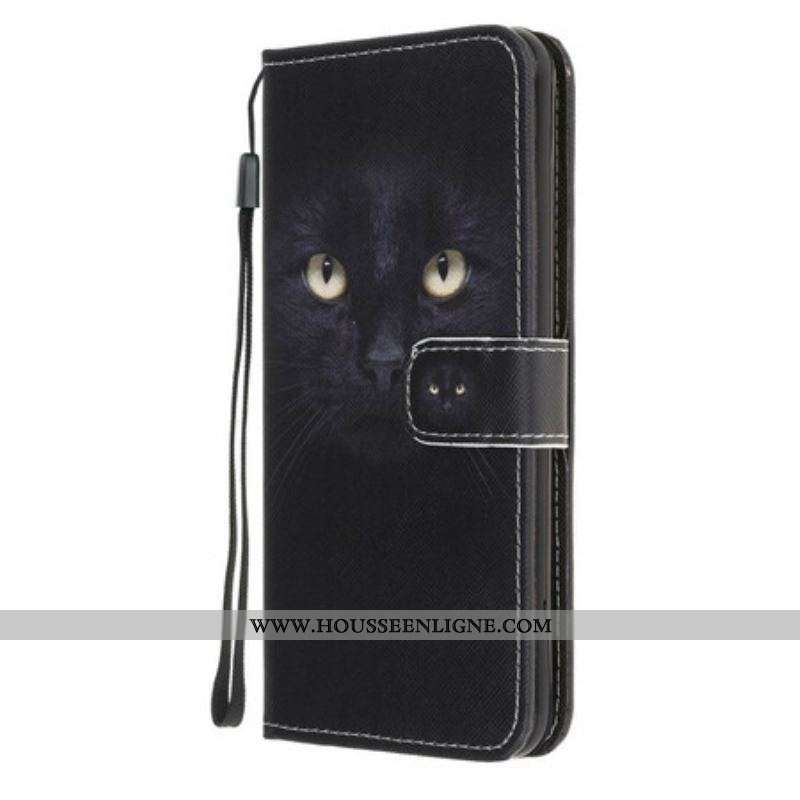 Housse iPhone 13 Pro Yeux de Chat Noir à Lanière