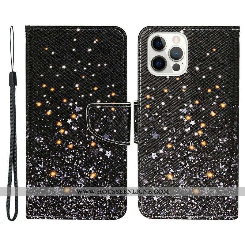 Housse iPhone 13 Pro Étoiles et Paillettes avec Lanière