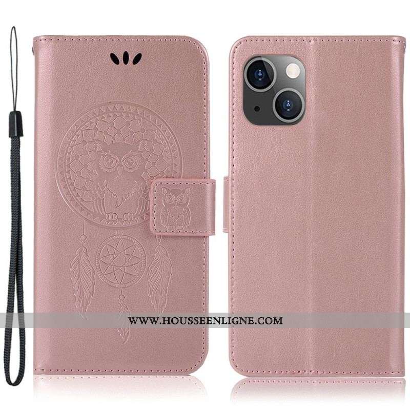 Housse iPhone 14 Plus Attrape Rêves Hibou à Lanière