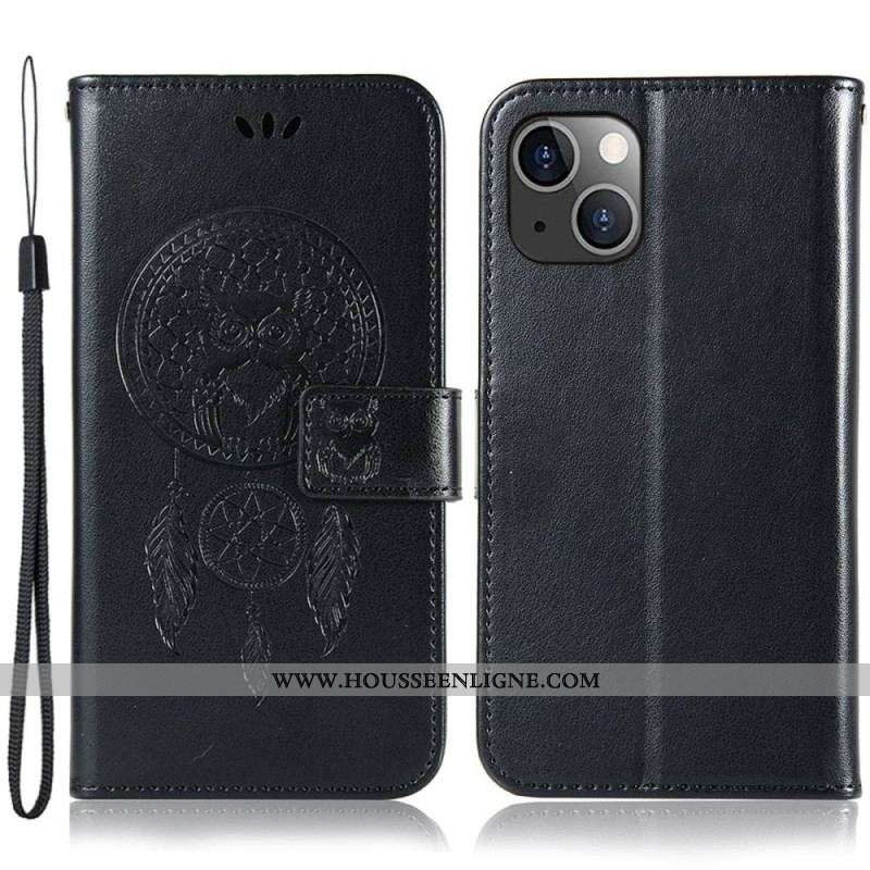 Housse iPhone 14 Plus Attrape Rêves Hibou à Lanière