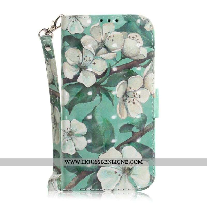 Housse iPhone 14 Plus Branches Fleuries à Lanière