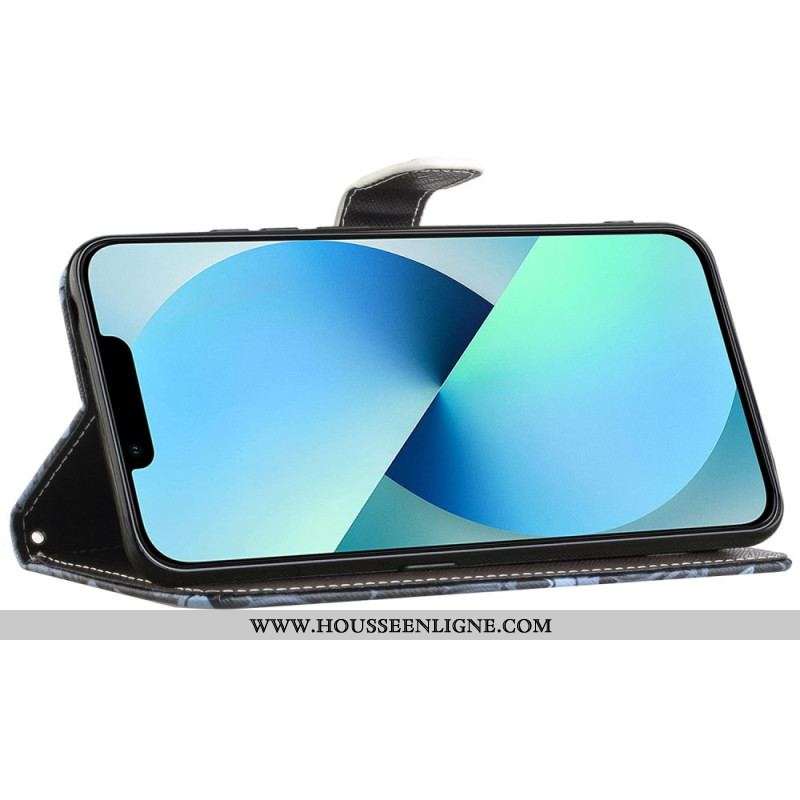 Housse iPhone 14 Plus Chat Noir à Lanière