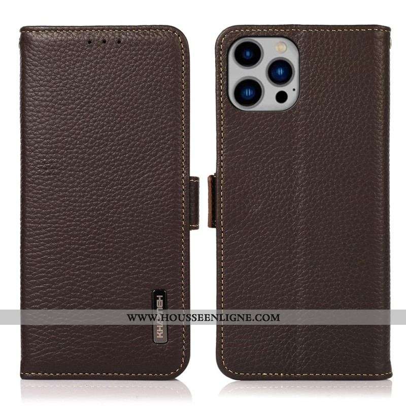 Housse iPhone 14 Plus Cuir Litchi RFID KHAZNEH