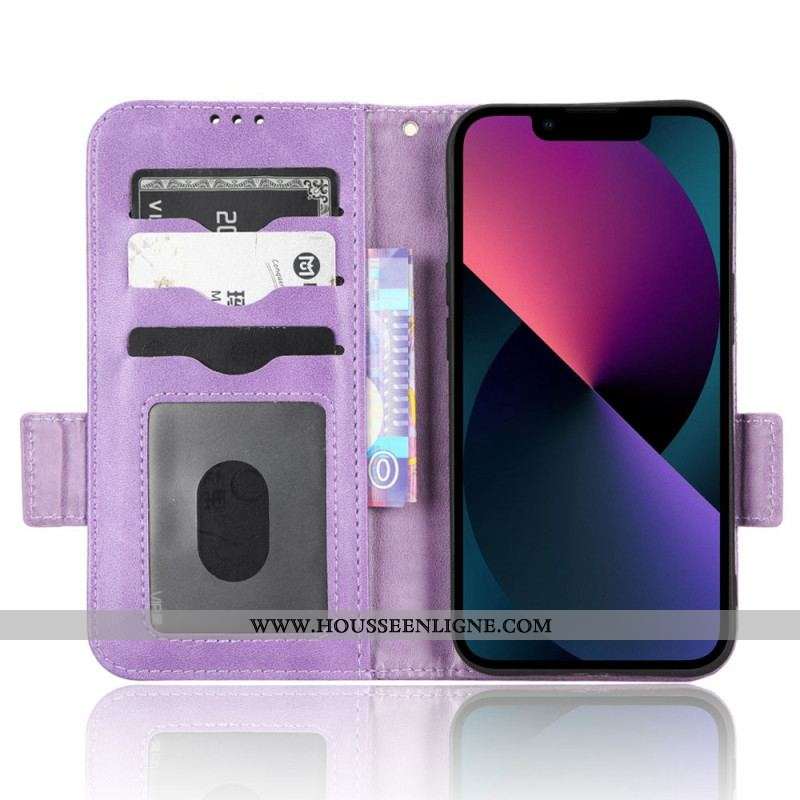 Housse iPhone 14 Plus Double Rabat et Motif Triangle