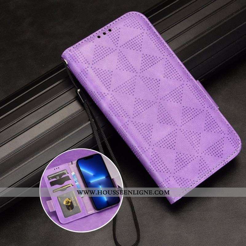 Housse iPhone 14 Plus Double Rabat et Motif Triangle