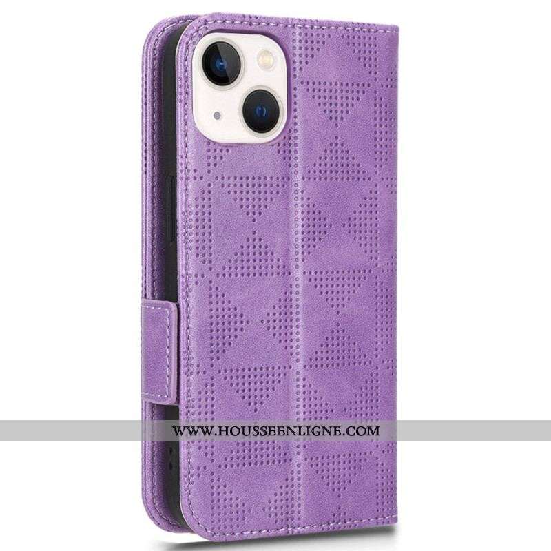 Housse iPhone 14 Plus Double Rabat et Motif Triangle