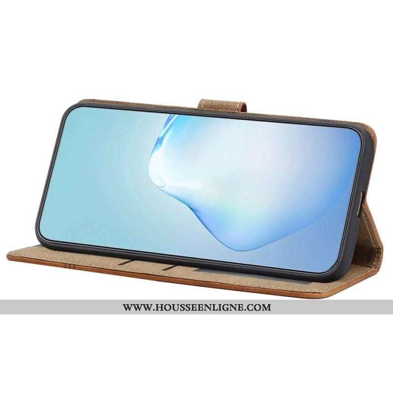Housse iPhone 14 Plus Effet Cuir Géo coutures à Lanière