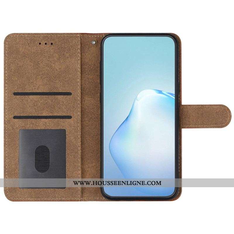 Housse iPhone 14 Plus Effet Cuir Géo coutures à Lanière