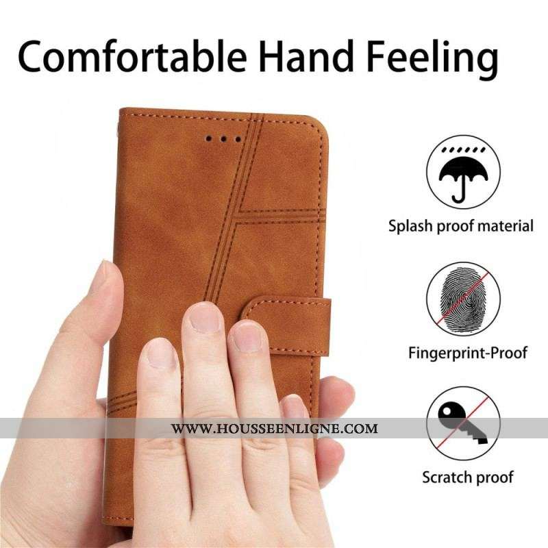 Housse iPhone 14 Plus Effet Cuir Géo coutures à Lanière