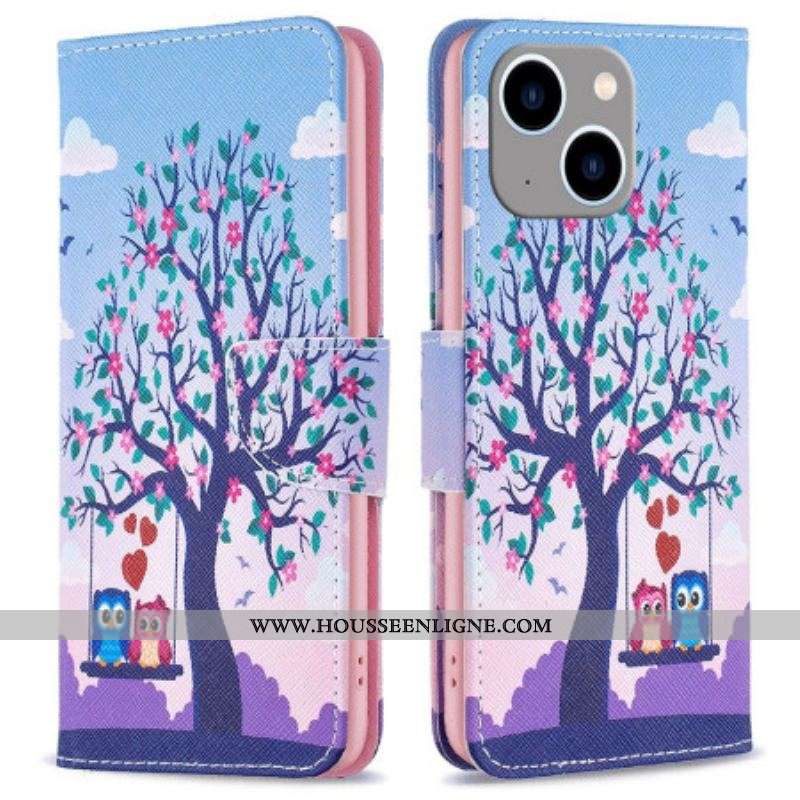 Housse iPhone 14 Plus Hiboux Sur La Balançoire