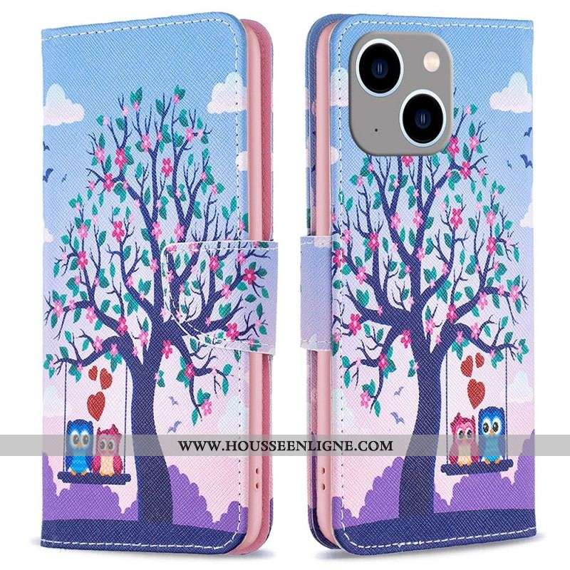 Housse iPhone 14 Plus Hiboux Sur La Balançoire
