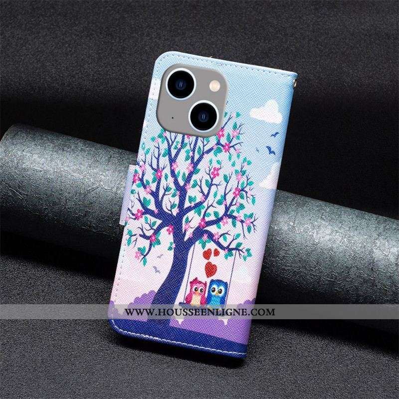 Housse iPhone 14 Plus Hiboux Sur La Balançoire