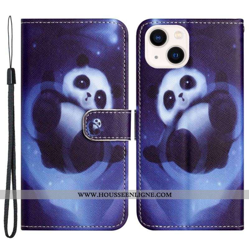 Housse iPhone 14 Plus Panda dans l'Espace à Lanière