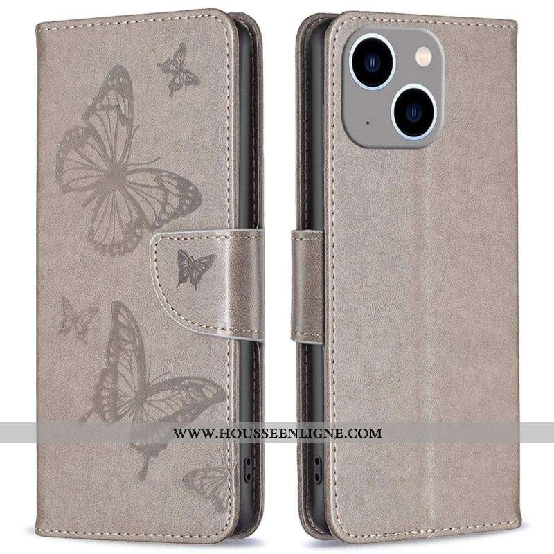 Housse iPhone 14 Plus Papillons Imprimés à Lanière