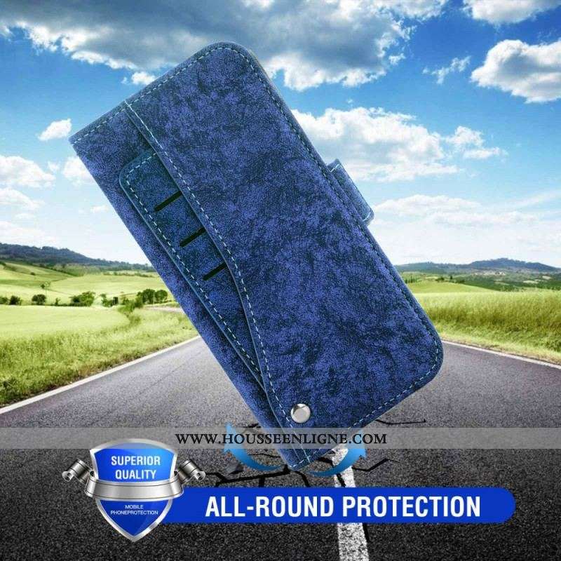 Housse iPhone 14 Plus Porte-Cartes Coulissant et Lanière