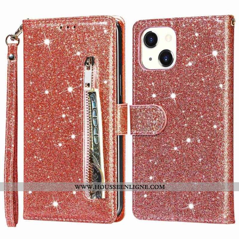 Housse iPhone 14 Plus Porte-Monnaie Paillettes
