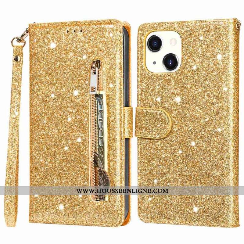 Housse iPhone 14 Plus Porte-Monnaie Paillettes