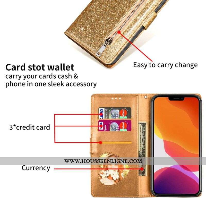 Housse iPhone 14 Plus Porte-Monnaie Paillettes