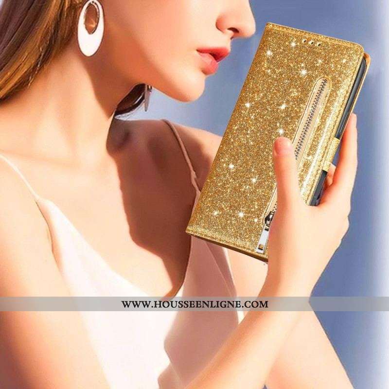 Housse iPhone 14 Plus Porte-Monnaie Paillettes