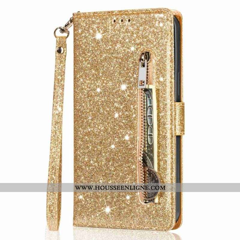 Housse iPhone 14 Plus Porte-Monnaie Paillettes