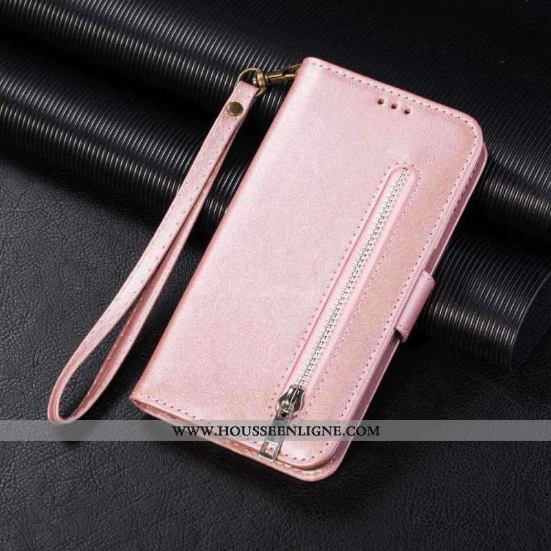Housse iPhone 14 Plus Porte-Monnaie avec Lanière
