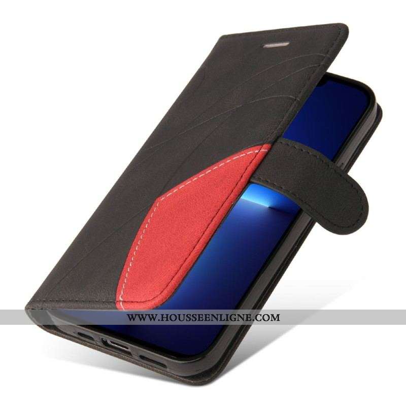 Housse iPhone 14 Plus Simili Cuir Bicolore Signature