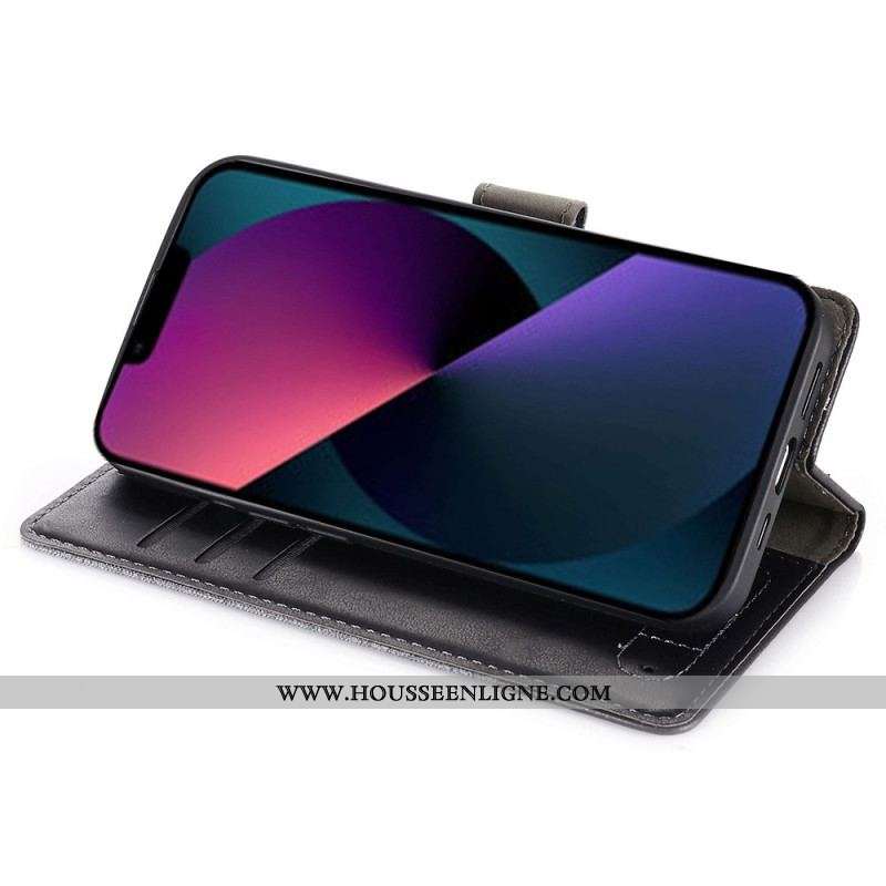 Housse iPhone 14 Plus Tissu et Effet Cuir MUXMA
