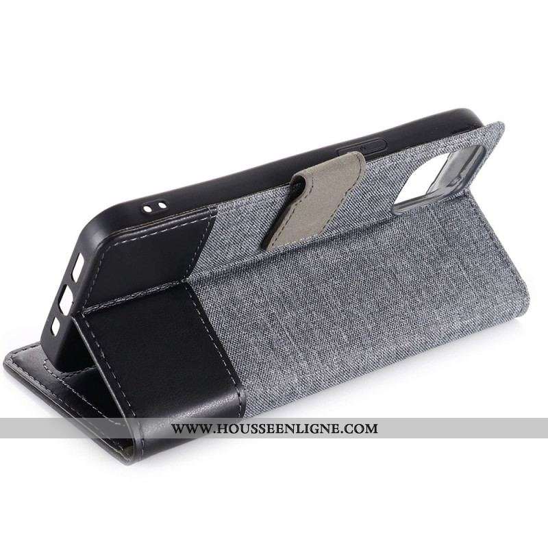 Housse iPhone 14 Plus Tissu et Effet Cuir MUXMA