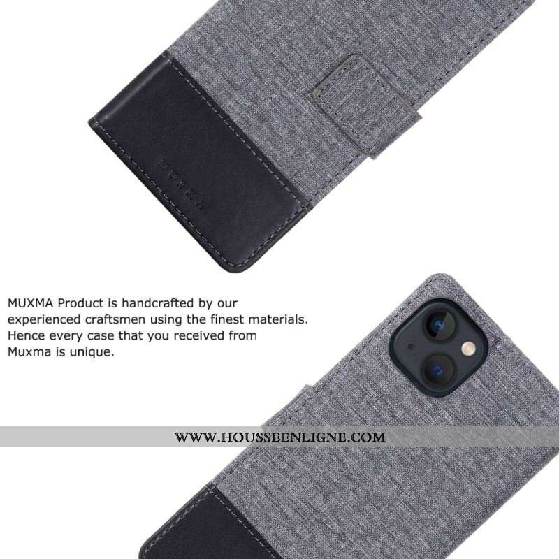 Housse iPhone 14 Plus Tissu et Effet Cuir MUXMA