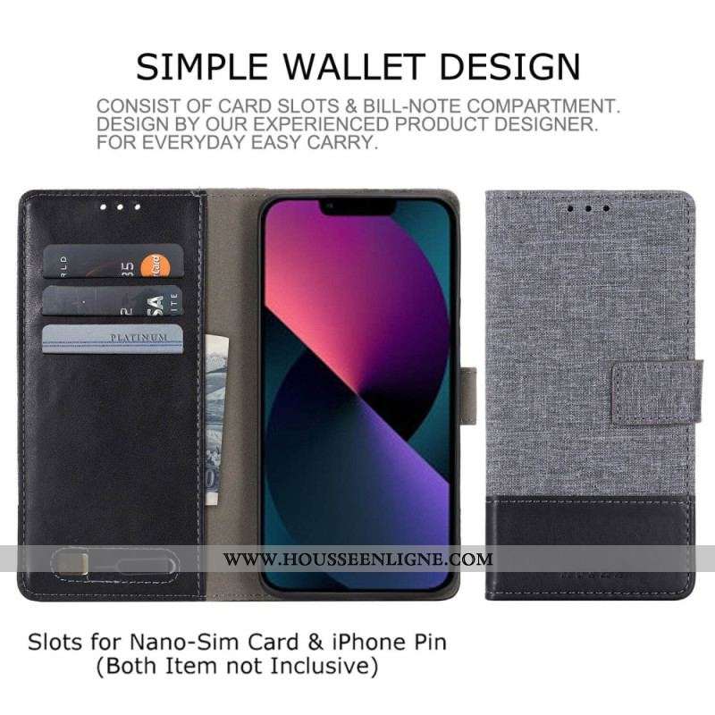 Housse iPhone 14 Plus Tissu et Effet Cuir MUXMA