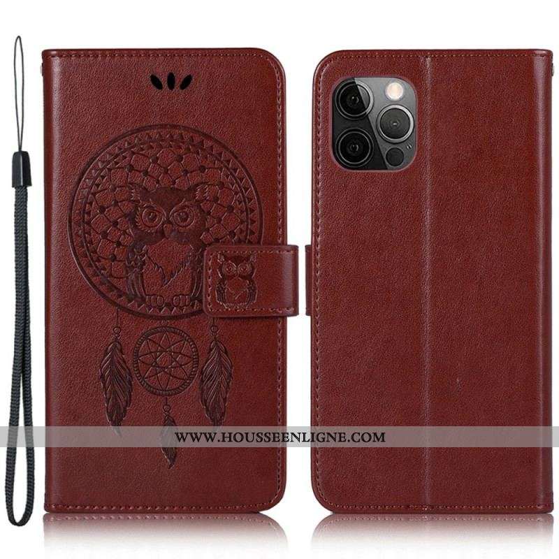 Housse iPhone 14 Pro Attrape Rêves Hibou à Lanière