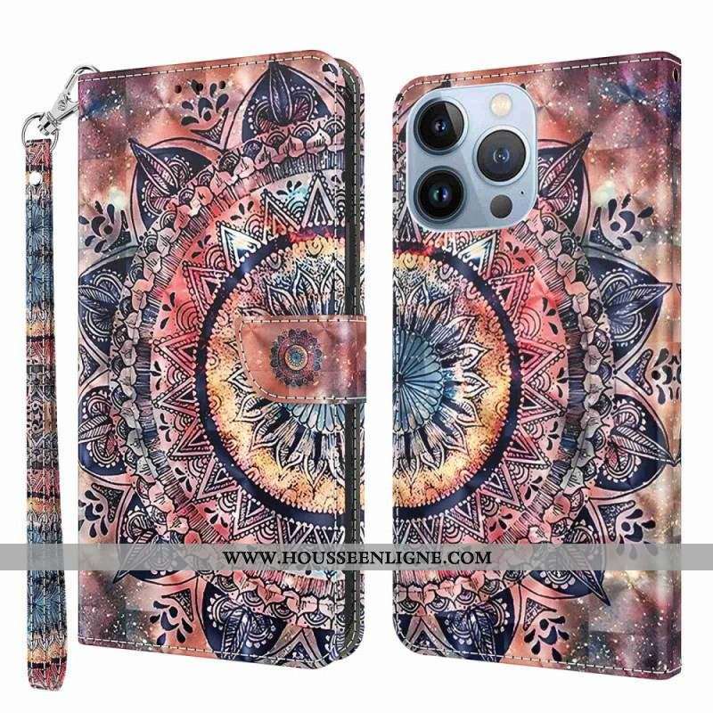 Housse iPhone 14 Pro Mandala Coloré à Lanière