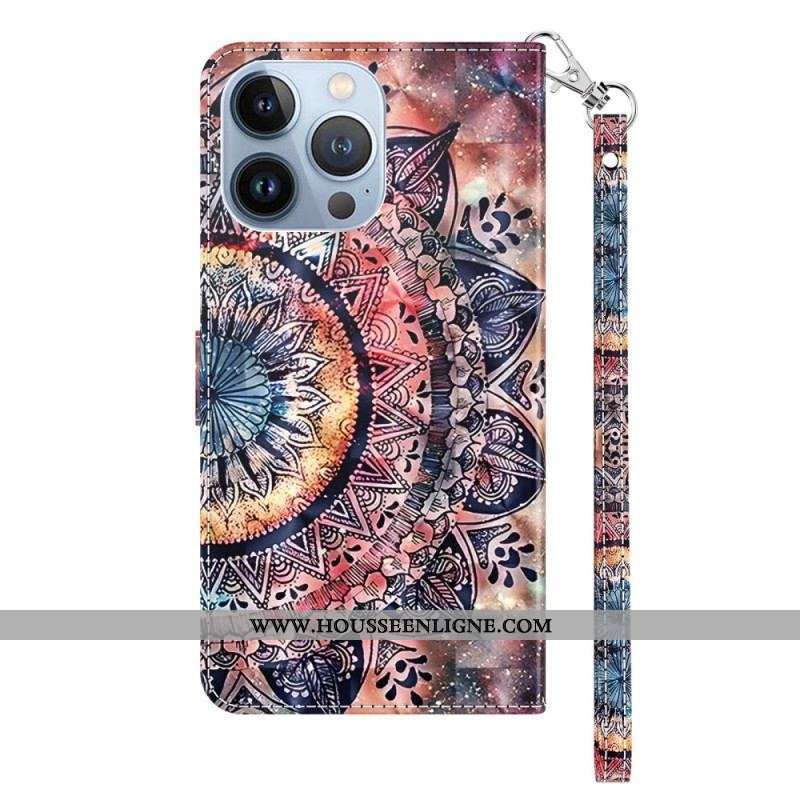 Housse iPhone 14 Pro Mandala Coloré à Lanière