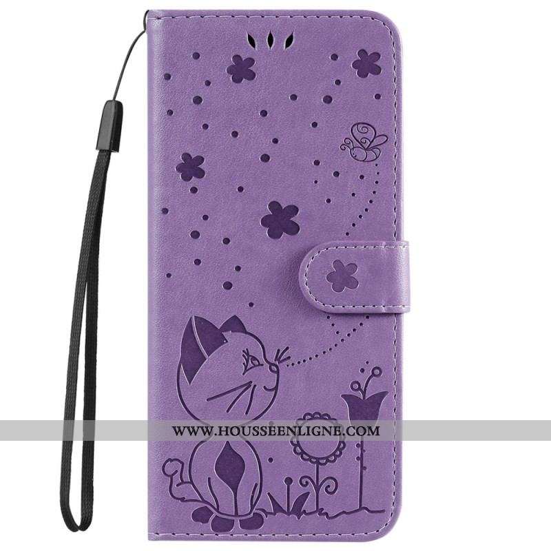 Housse iPhone 14 Pro Max Chat et Abeilles à Lanière