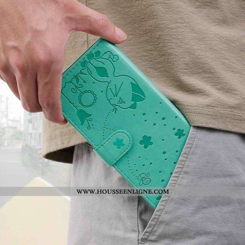Housse iPhone 14 Pro Max Chat et Abeilles à Lanière