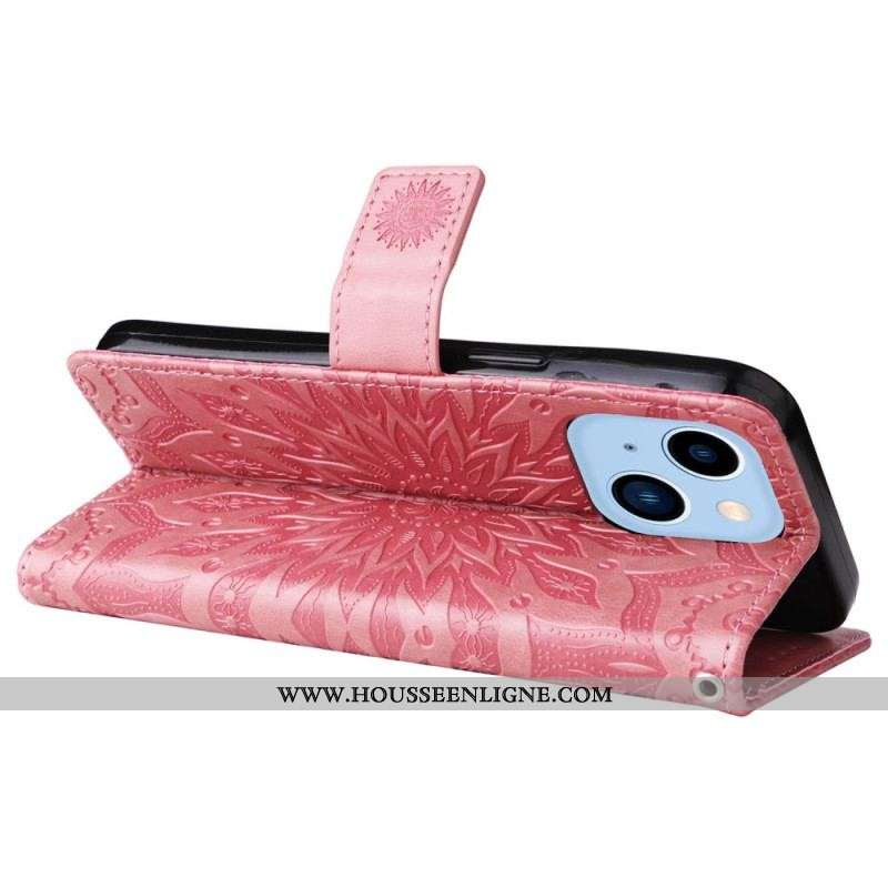 Housse iPhone 14 Pro Max Mandala Soleil avec Lanière