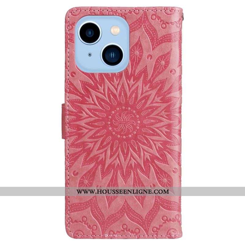 Housse iPhone 14 Pro Max Mandala Soleil avec Lanière