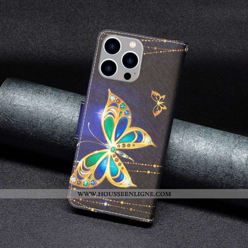 Housse iPhone 14 Pro Max Papillon Doré