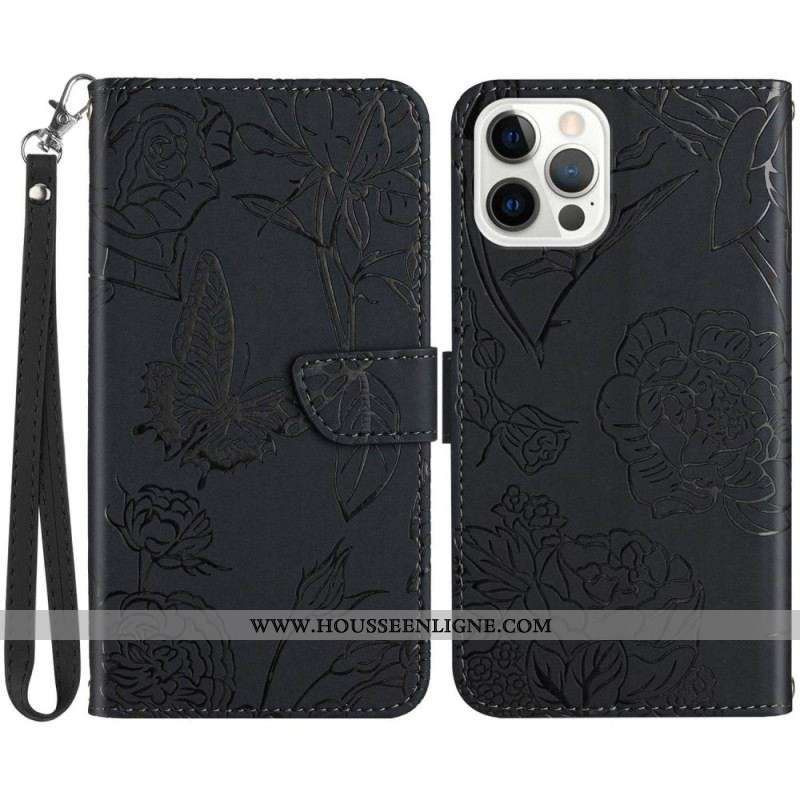 Housse iPhone 14 Pro Max Papillons et Bandoulière