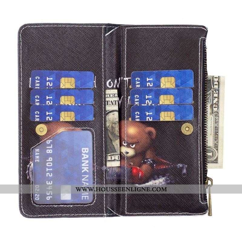 Housse iPhone 14 Pro Max Poche Zippée Ours Dangereux