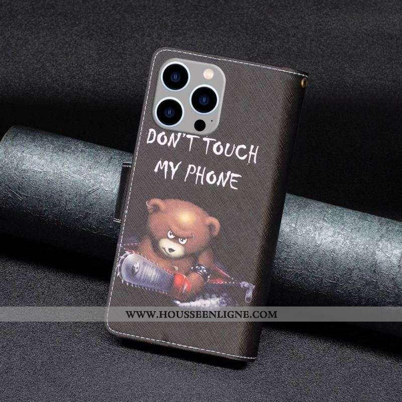 Housse iPhone 14 Pro Max Poche Zippée Ours Dangereux