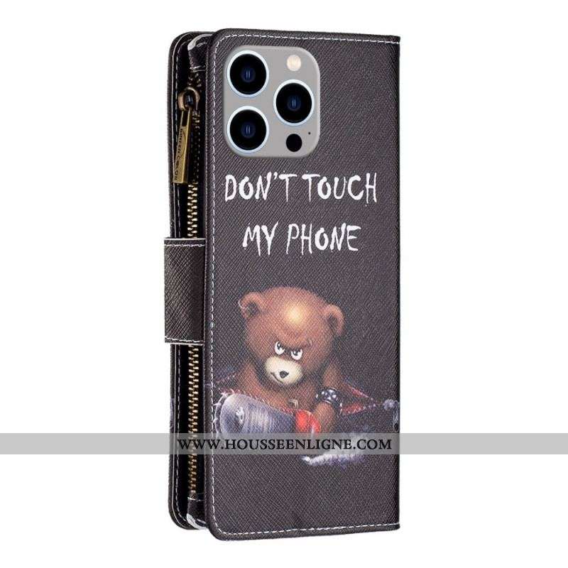 Housse iPhone 14 Pro Max Poche Zippée Ours Dangereux