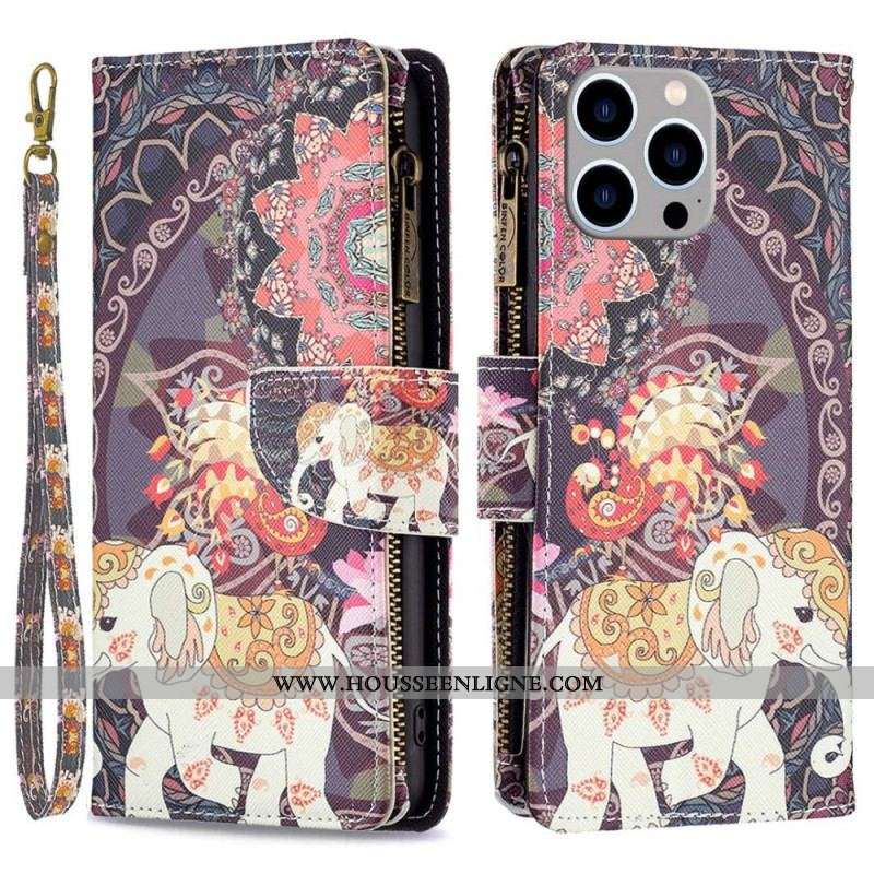 Housse iPhone 14 Pro Max Poche Zippée Éléphant