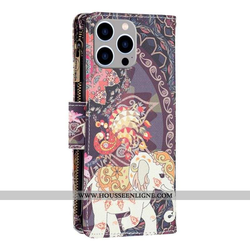 Housse iPhone 14 Pro Max Poche Zippée Éléphant